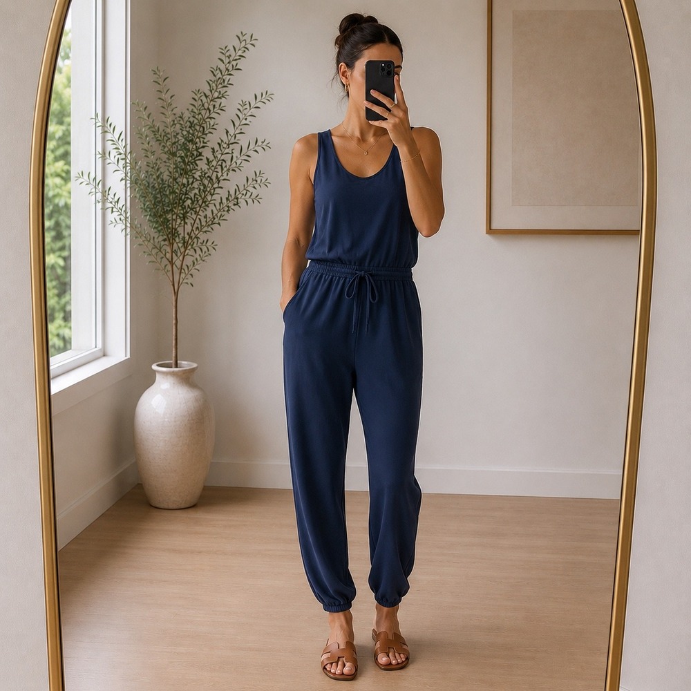 Cabi #303 French Navy Sleeveless Jogger Jumpsuit Blue XS